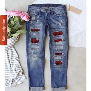 Judy blue jeans with buffalo plaid peekaboos
